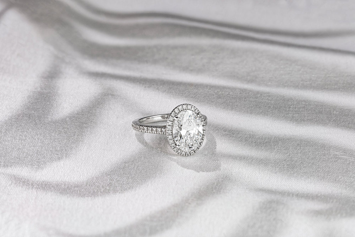 Oval shaped halo engagement ring