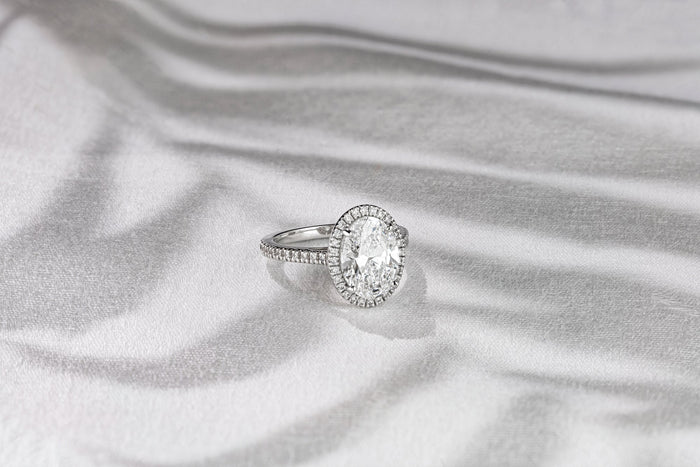Oval shaped halo engagement ring