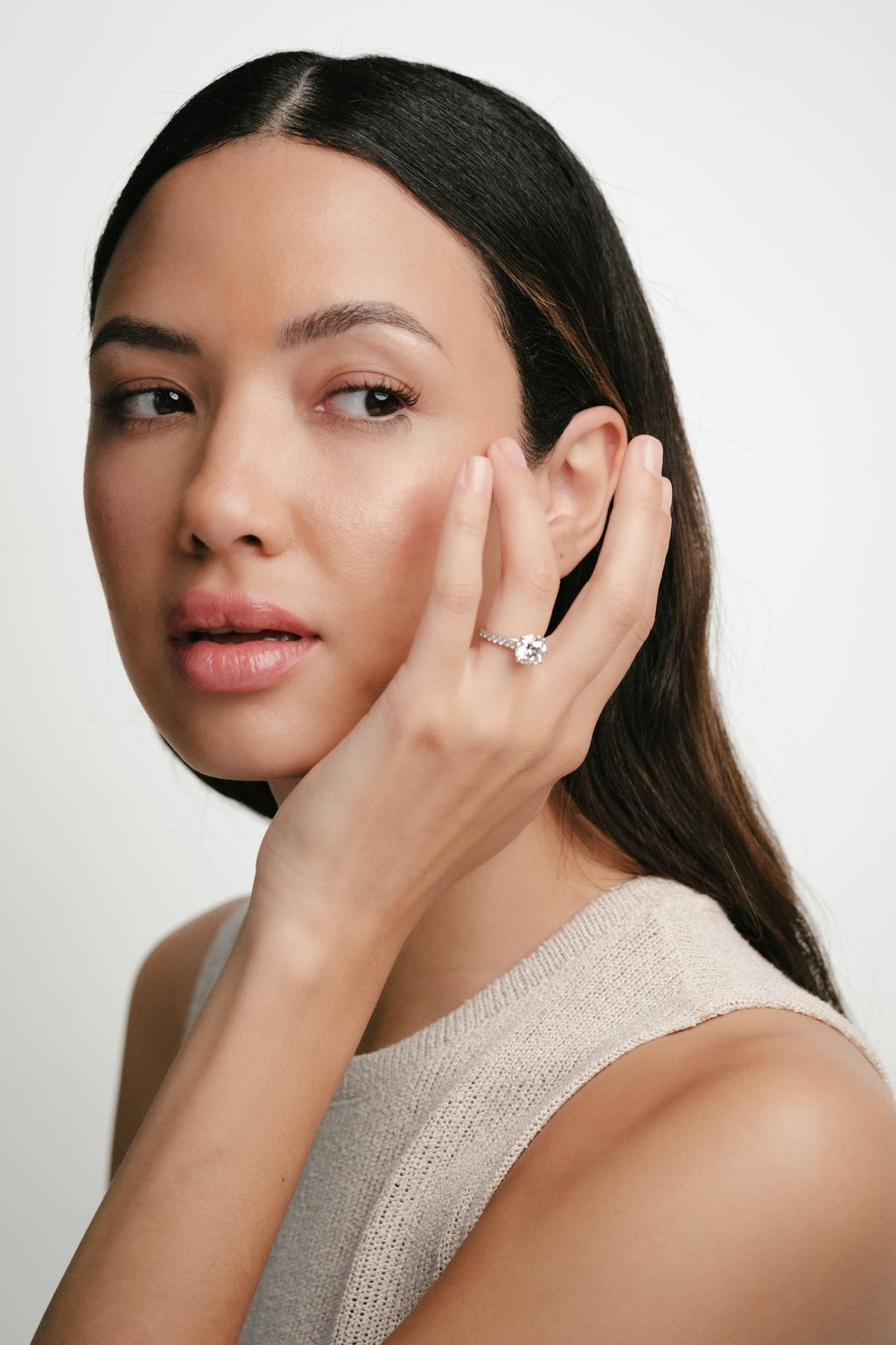 model wearing platinum ring