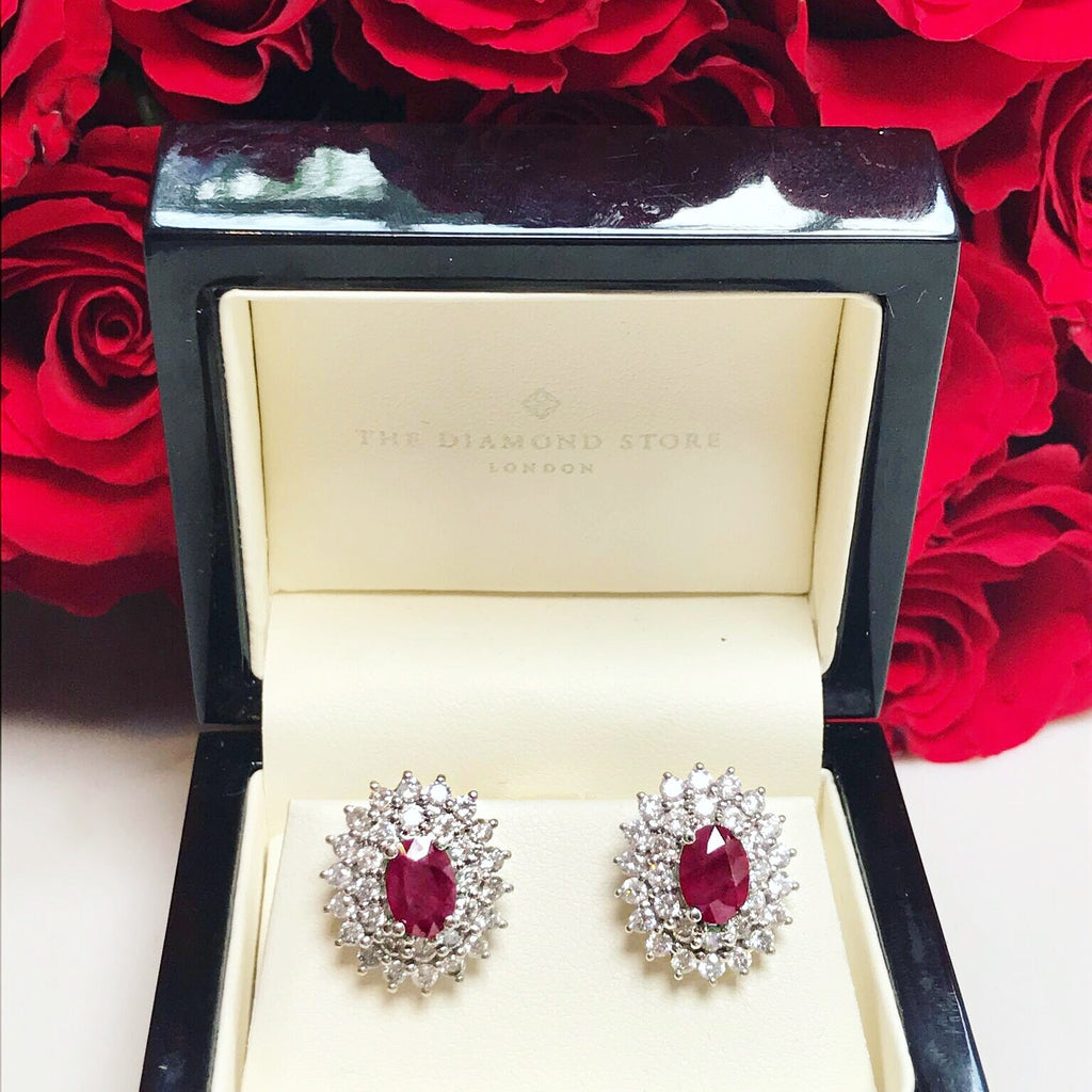 ruby and diamond halo earrings in TDS box