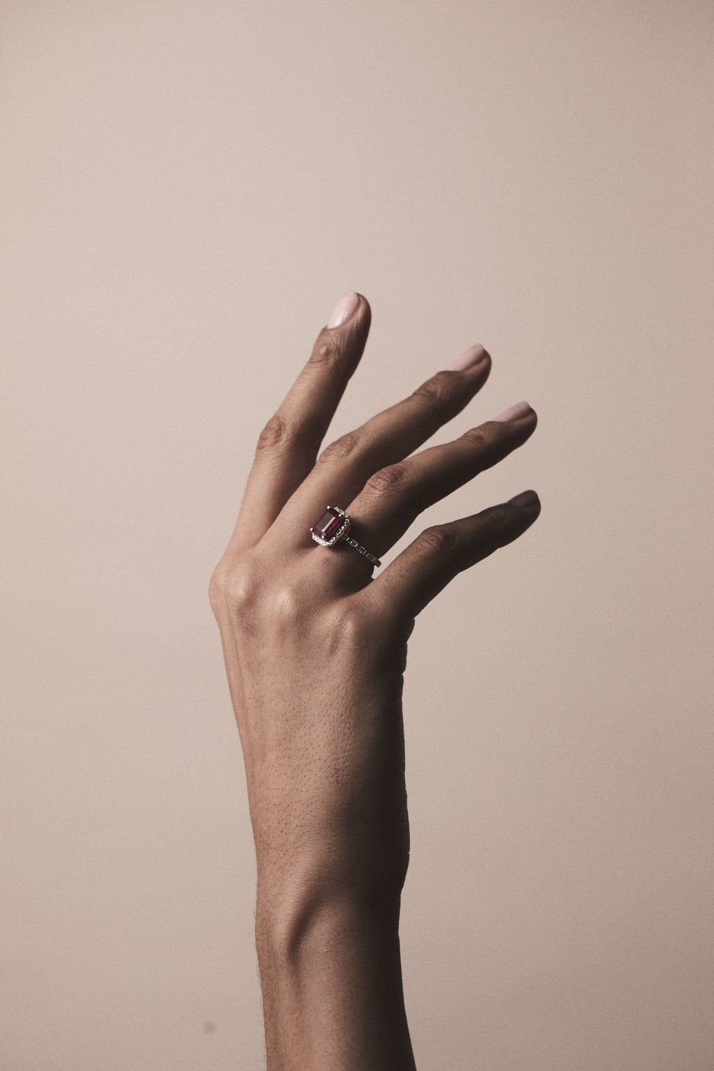 ruby and diamond halo engagement ring