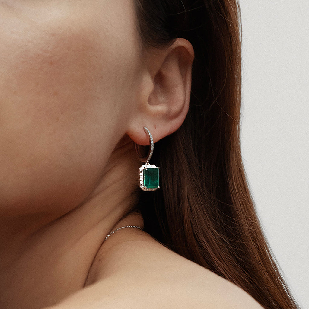 emerald and diamond drop earring