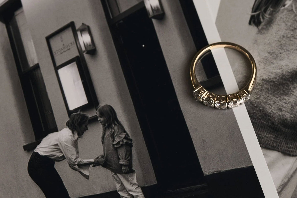 Lab-Grown Diamond Rings over vintage photos