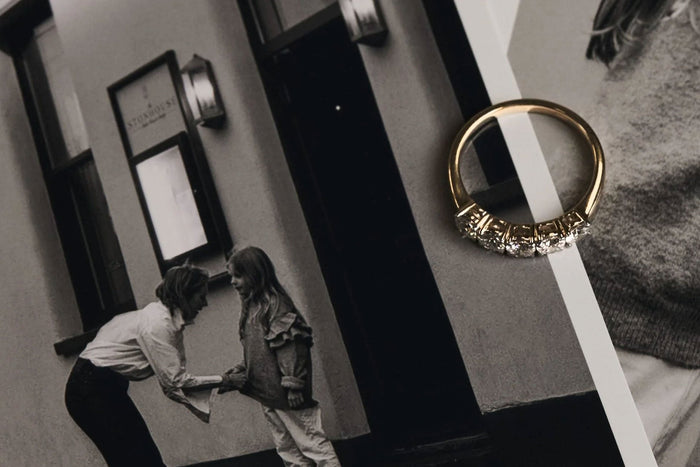 Lab-Grown Diamond Rings over vintage photos