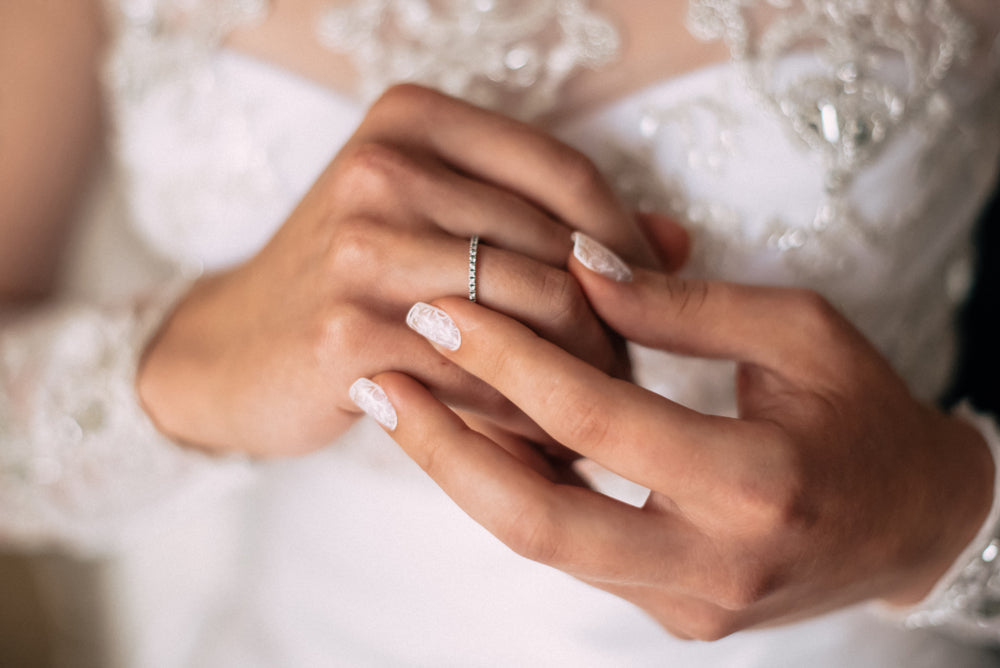 Bride with diamond wedding ring