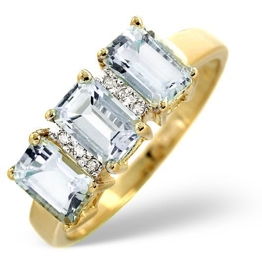 Aquamarine 1.65CT And Diamond 9K Yellow Gold Ring