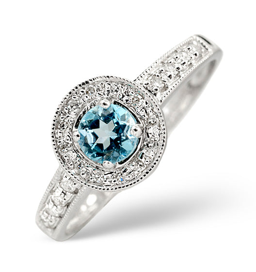 0.35CT Blue Topaz And Diamond 9K White Gold Ring