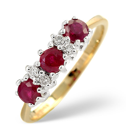 Ruby 0.58ct And Diamond 9K Gold Ring