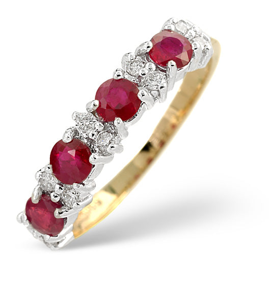 Ruby 0.78ct And Diamond 9K Gold Ring