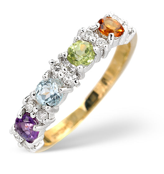 Multi Gem Stone And Diamond 9K Gold Ring A4299