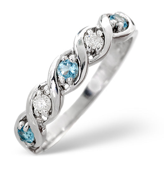 Blue Topaz 0.18CT And Diamond 9K White Gold Ring