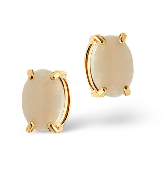 Opal 7 x 5mm 9K Yellow Gold Earrings