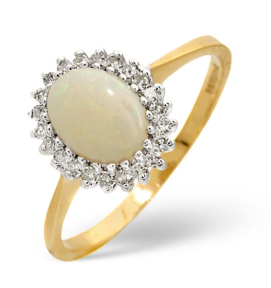 Opal 8 x 6mm And Diamond 9K Yellow Gold Ring