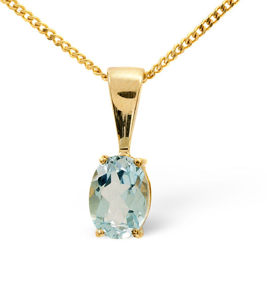 Blue Topaz 7 x 5mm 9K Yellow Gold Pendant Necklace