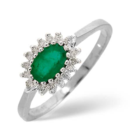 Emerald 6 x 4mm And Diamond 18K White Gold Ring FET21-GY