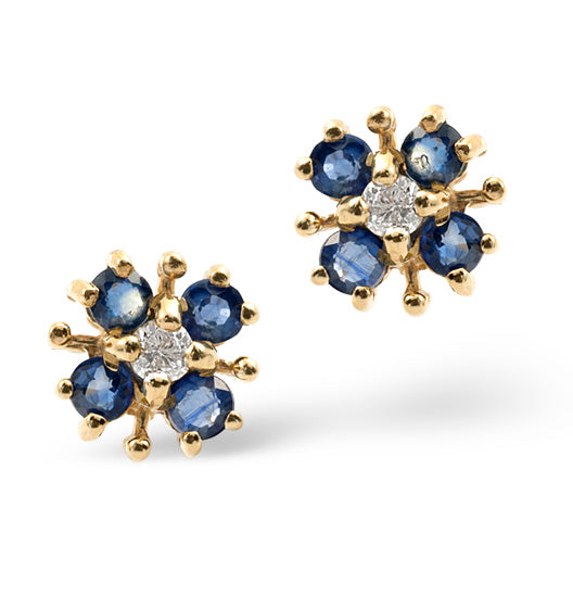Sapphire 0.40CT And Diamond 9K Yellow Gold Earrings