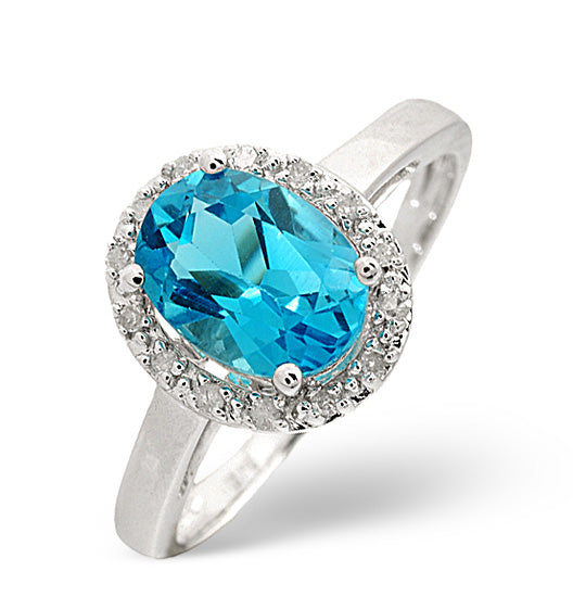 Blue Topaz 1.56CT And Diamond 9K White Gold Ring