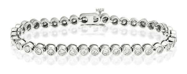 Lab Diamond Tennis Bracelet Rubover Set 5.00ct F/VS in 18K White Gold