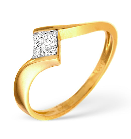 Illusion Ring 0.13CT Diamond 18K Yellow Gold - SIZE L