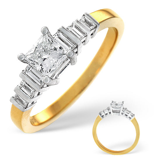 H/Si Solitaire With Shoulders Ring 0.74CT Diamond 18K Yellow Gold