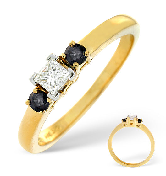 Blue Sapphire And 0.15CT Lab Diamond Ring 18K Yellow Gold