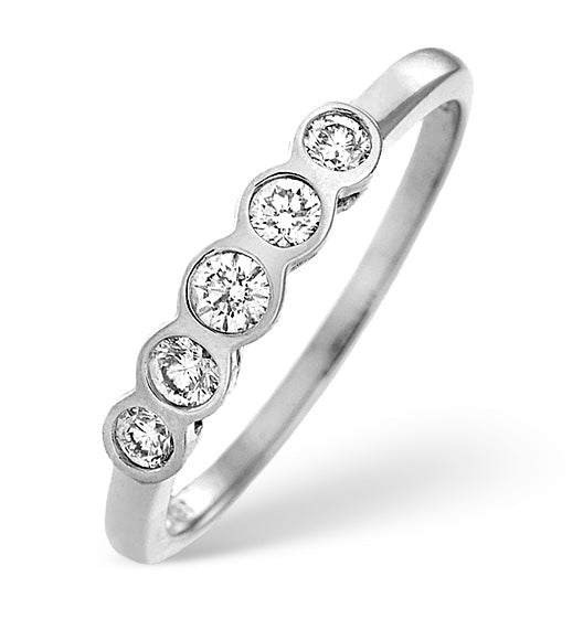 Certified 1.05CT 18K White Gold Five Stone Diamond Rubover Ring - SIZE O