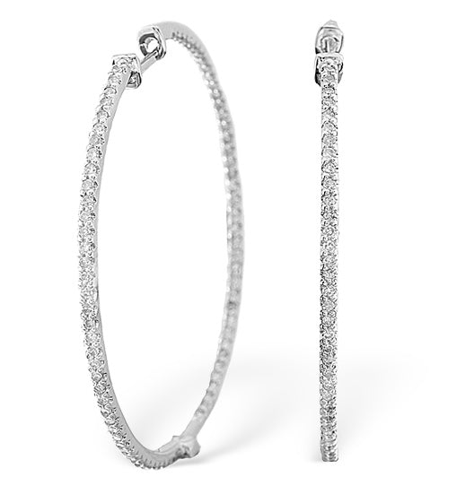 1.00ct Diamond Hoop Earrings in 9K White Gold - 39mm