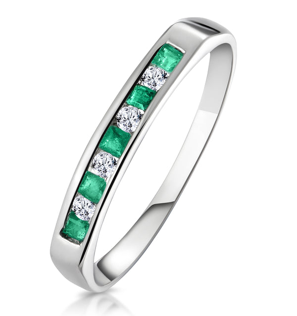 Emerald 0.15ct And Diamond 9K White Gold Ring