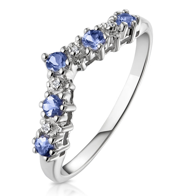 Diamond and Tanzanite 0.35CT Wishbone Ring in 9K White Gold