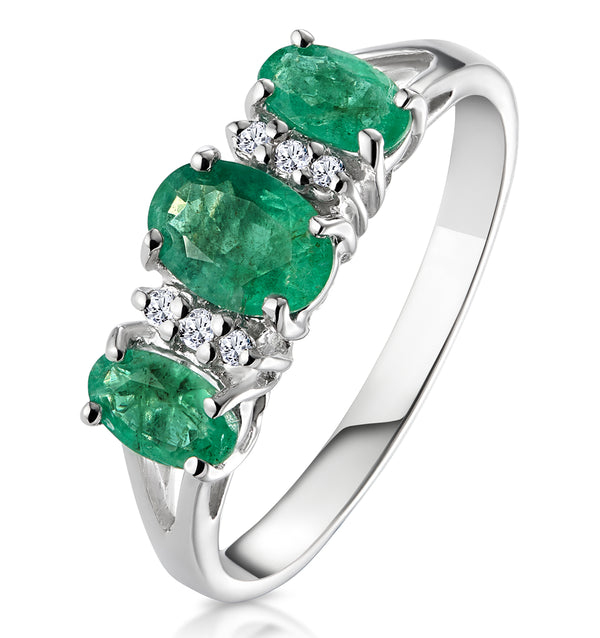 Emerald 1.06ct And Diamond 9K White Gold Ring