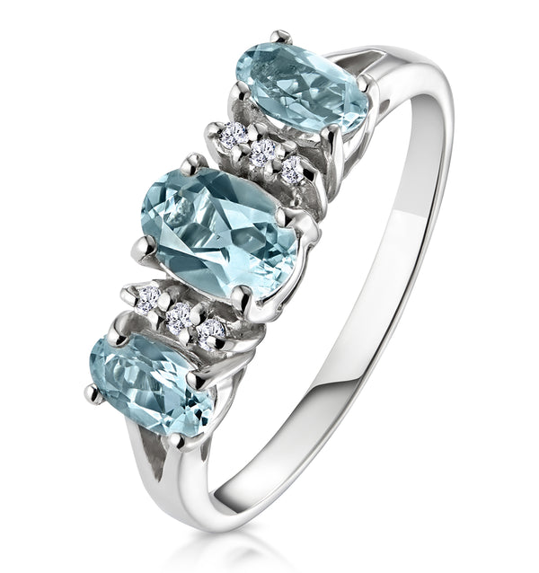 Aquamarine 0.80CT And Diamond 9K White Gold Ring