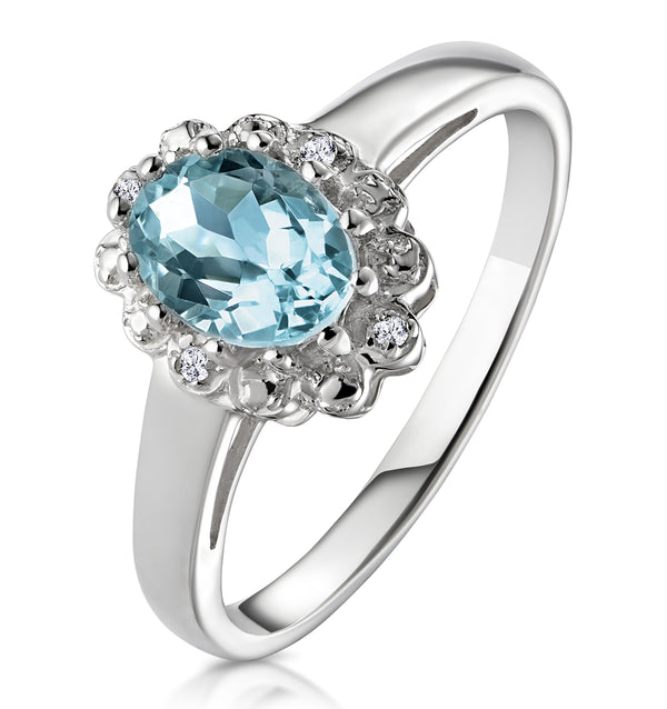 Aquamarine 0.70CT And Diamond 9K White Gold Ring