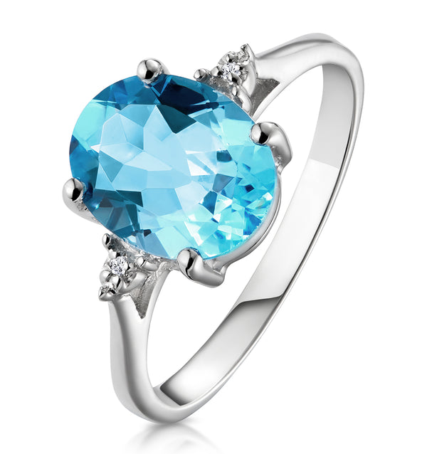9K White Gold Diamond and 2.60ct Blue Topaz Ring