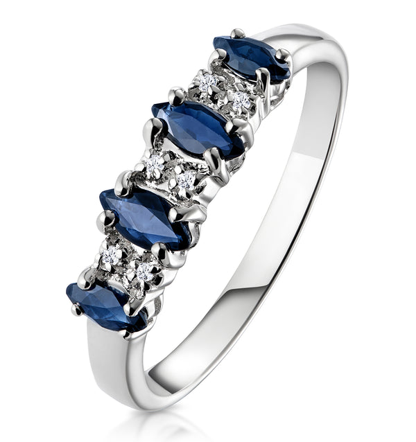 Sapphire 0.76ct And Diamond 9K White Gold Ring