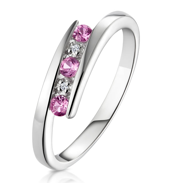 9K White Gold Diamond and Pink Sapphire Ring