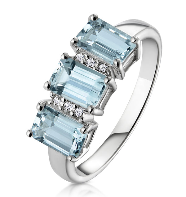 Aquamarine 1.65CT And Diamond 9K White Gold Ring