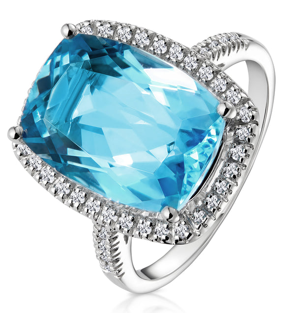 Blue Topaz 6.83CT And Diamond 9K White Gold Ring