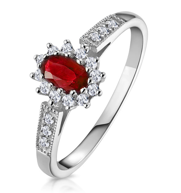 Ruby Ring with Lab Diamonds in 925 Silver - 5 x 3mm Centre