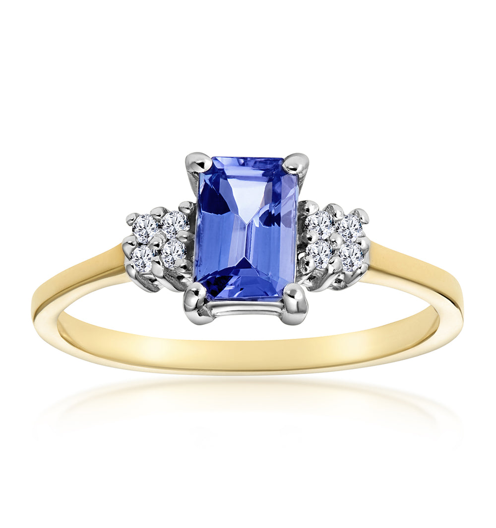 Tanzanite 6 x 4mm And Diamond 18K Gold Ring FET37-V