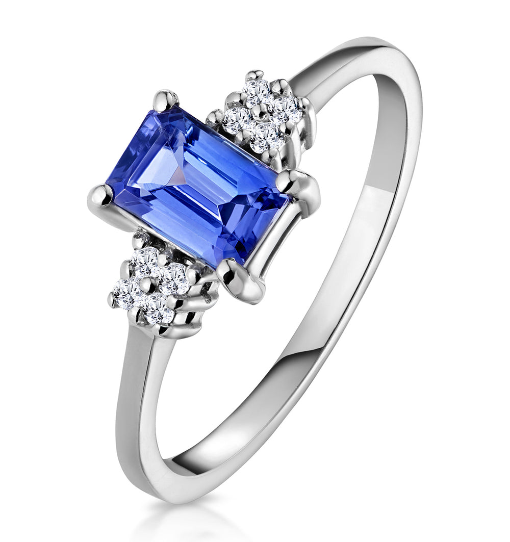 Tanzanite 6 x 4mm And Diamond 18K White Gold Ring FET37-VY