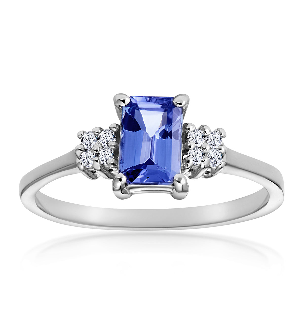 Tanzanite 6 x 4mm And Diamond 18K White Gold Ring FET37-VY