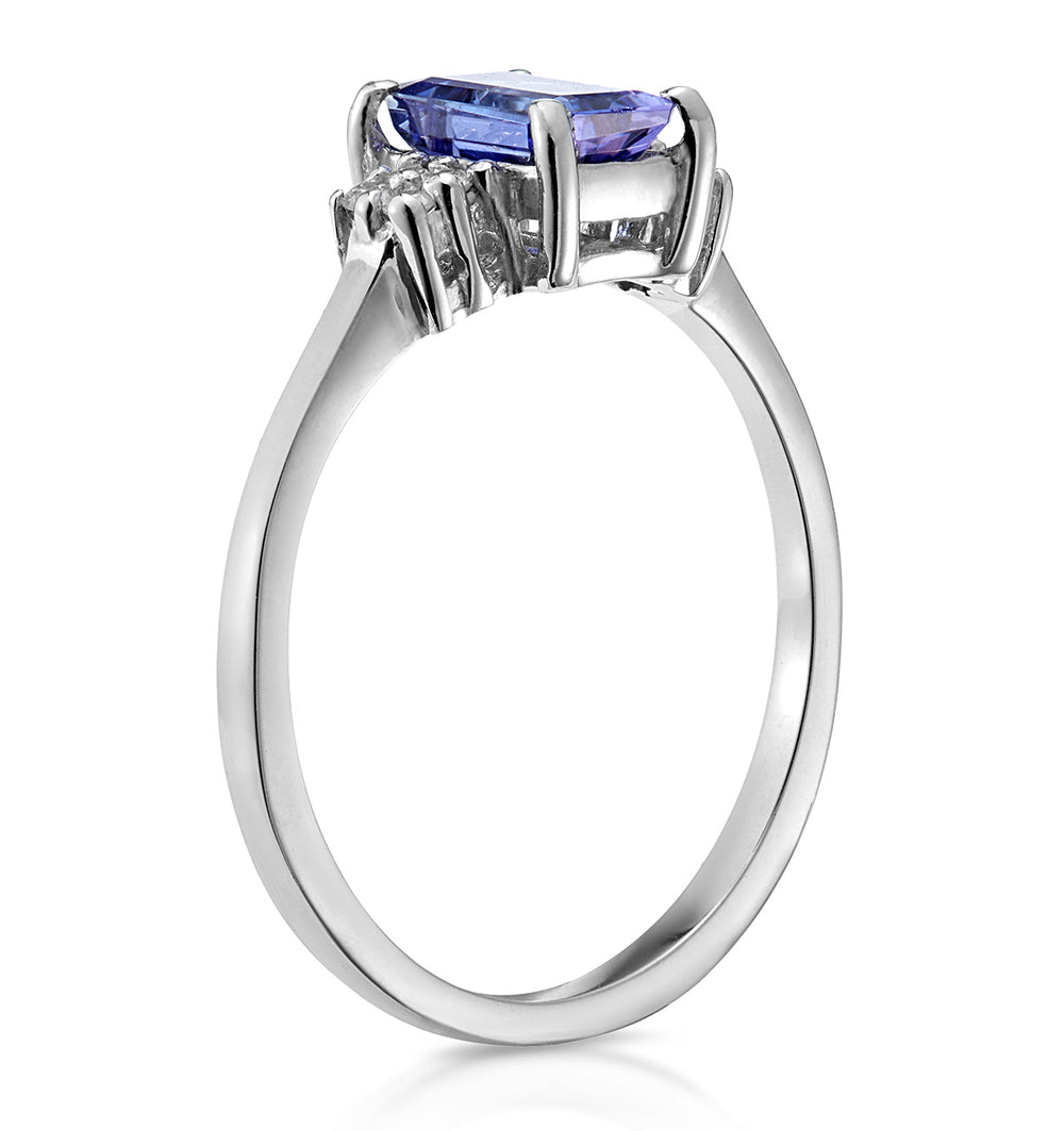 Tanzanite 6 x 4mm And Diamond 18K White Gold Ring FET37-VY