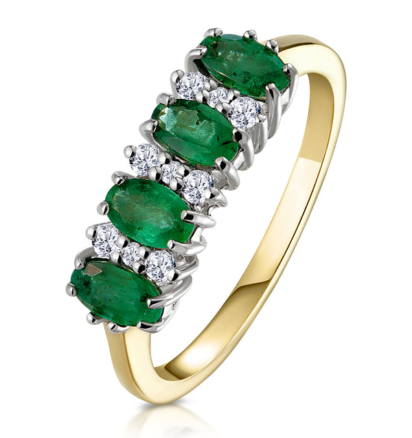 Emerald 0.94ct And Diamond 9K Gold Ring