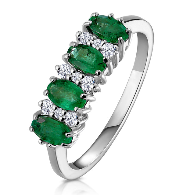 Emerald 0.94ct And Diamond 9K White Gold Ring