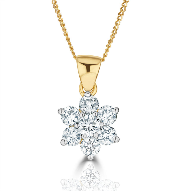 18K Gold Diamond Cluster Pendant Necklace 0.50CT H/SI