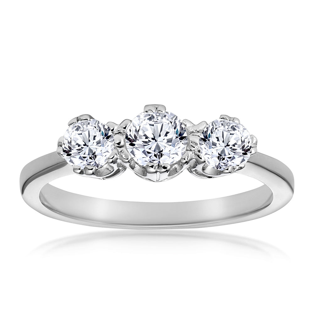 Emily 18K White Gold 3 Stone Diamond Ring 0.75CT H/SI
