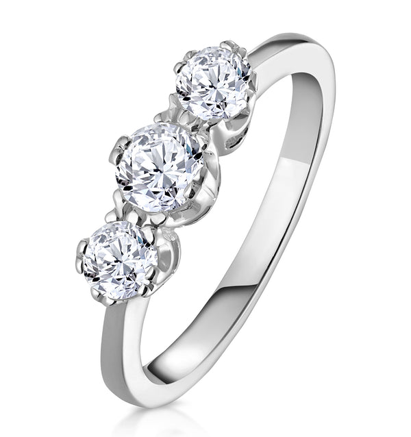 Emily 18K White Gold 3 Stone Diamond Ring 0.75CT H/SI