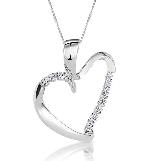 Heart Pendant Necklace 0.15ct Diamond 9K White Gold