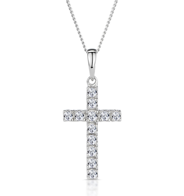 Cross Pendant Necklace 0.22CT Diamond 9K White Gold
