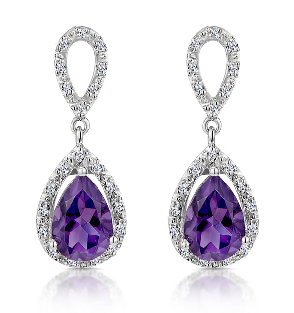 Amethyst 2.47CT And Diamond 9K White Gold Earrings